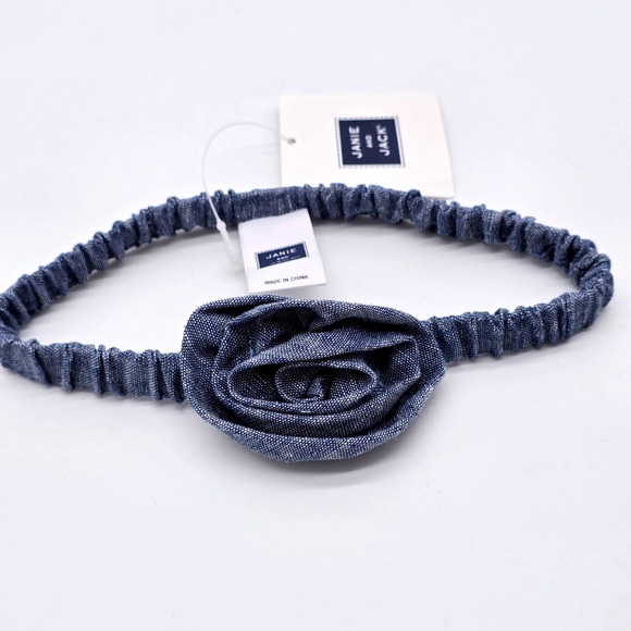 Janie and Jack Denim Blue Flower Elastic Headband Baby Girl One Size NEW - Picture 2 of 5